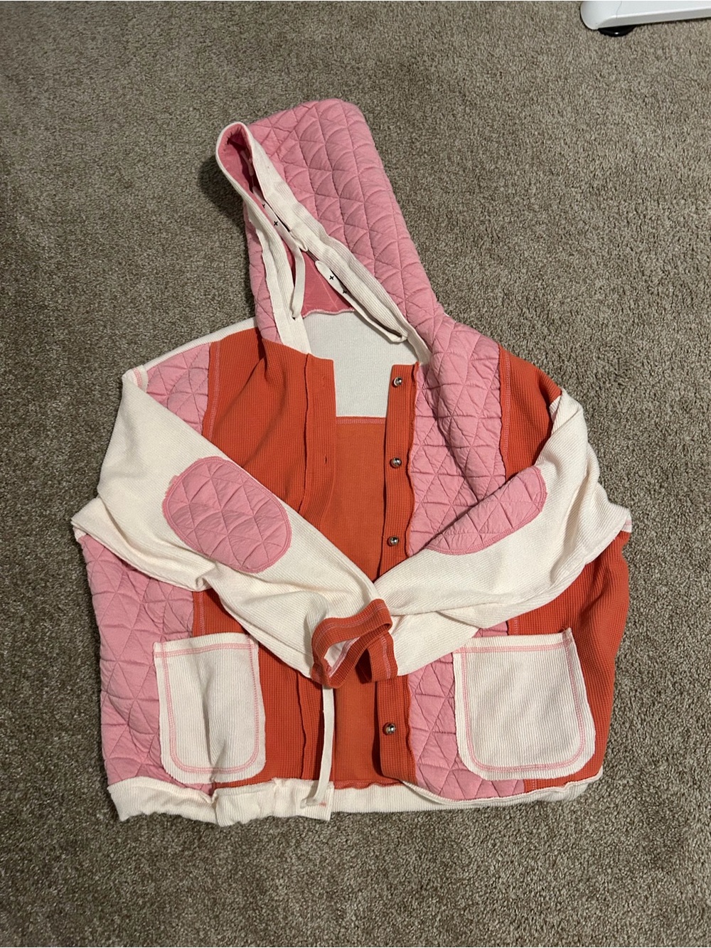 Source Unknown Coral & Pink Quilted Hooded Cardigan